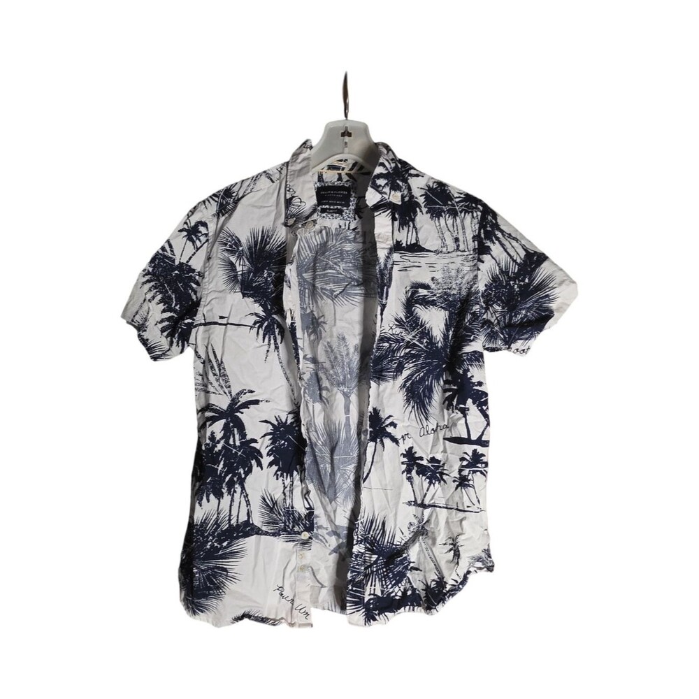 Denim & Flower Ricky Singh Hawaiian Palm Print Button Front Shirt Slim Fit Small